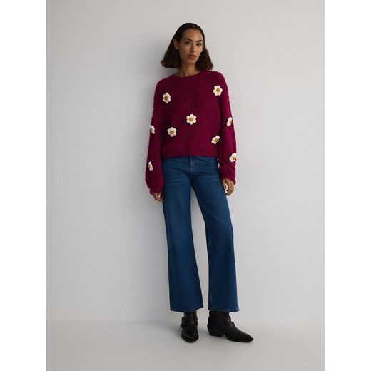 Reserved - Sweter z ozdobnymi aplikacjami - intensywny róż ze sklepu Reserved w kategorii Swetry damskie - zdjęcie 187633304