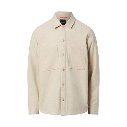 BOSS Orange Męska wełniana bluza - Locky Mężczyźni Regular Fit Wełna beżowy marmurkowy ze sklepu vangraaf w kategorii Koszule męskie - zdjęcie 187633753