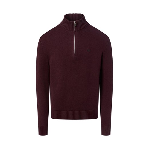 Nils Sundström Męski sweter z dzianiny Mężczyźni Bawełna bordowy jednolity ze sklepu vangraaf w kategorii Swetry męskie - zdjęcie 187633760