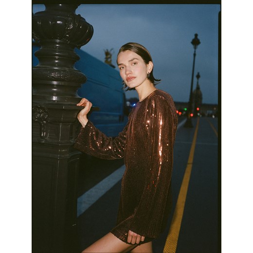 Reserved - Cekinowa sukienka mini - ciemnobrązowy Reserved XS Reserved