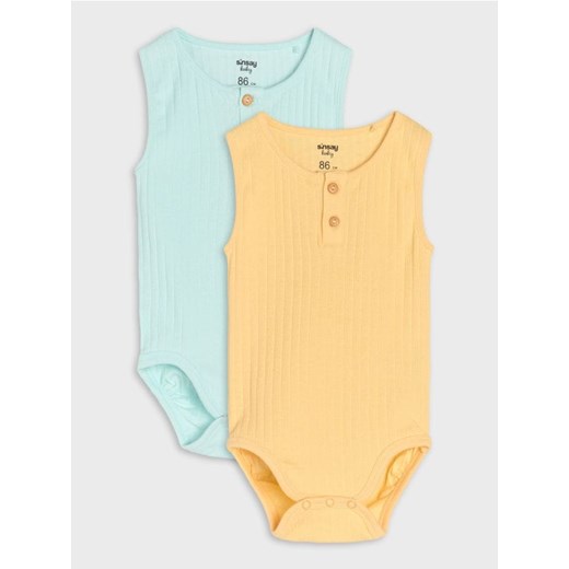 Sinsay - Body z prążkowanej dzianiny z ozdobnymi guzikami 2 pack - żółty ze sklepu Sinsay w kategorii Odzież dla niemowląt - zdjęcie 187636702