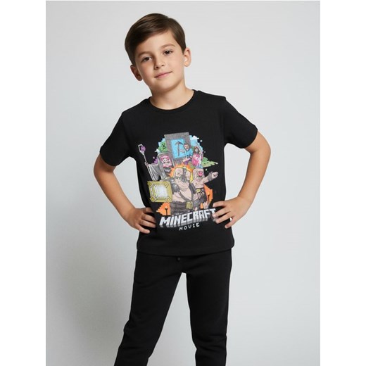 Sinsay - Bawełniana koszulka z nadrukiem Minecraft - czarny ze sklepu Sinsay w kategorii Koszulki niemowlęce - zdjęcie 187636721