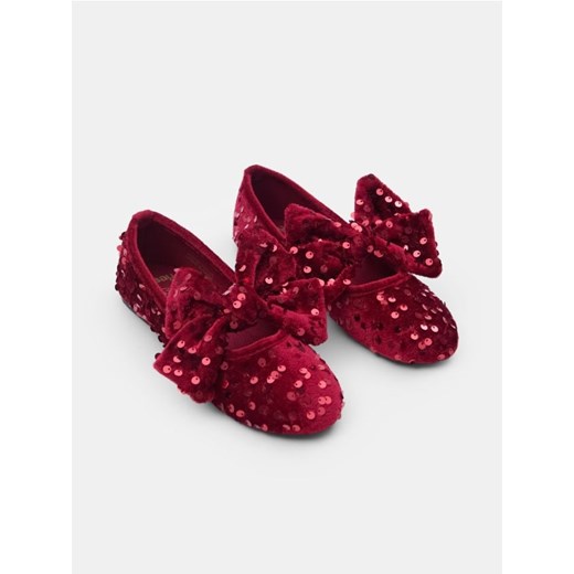Sinsay - Aksamitne baleriny z kokardą i cekinami - bordowy Sinsay 35 Sinsay