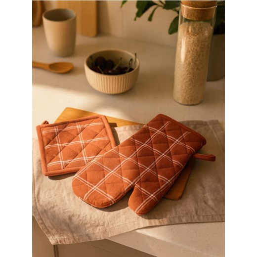 Sinsay - Rękawica i łapka kuchenna w kratę - pomarańczowy ze sklepu Sinsay w kategorii Fartuchy kuchenne - zdjęcie 187636834