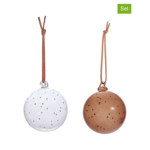 OYOY living design Bombki (2 szt.) w kolorze białym i jasnobrązowym - Ø 7 cm ze sklepu Limango Polska w kategorii Dekoracje bożonarodzeniowe - zdjęcie 187637253