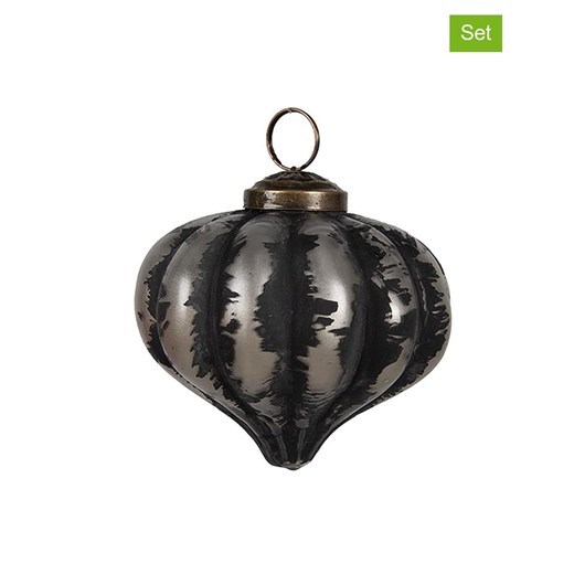 Clayre &amp; Eef Bombki (2 szt.) w kolorze srebrno-czarnym - Ø 8 cm ze sklepu Limango Polska w kategorii Dekoracje bożonarodzeniowe - zdjęcie 187637640