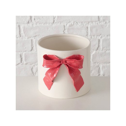 Boltze Osłonka &quot;Bow&quot; w kolorze biało-różowym na doniczkę - wys. 15 cm ze sklepu Limango Polska w kategorii Doniczki i osłonki - zdjęcie 187638101