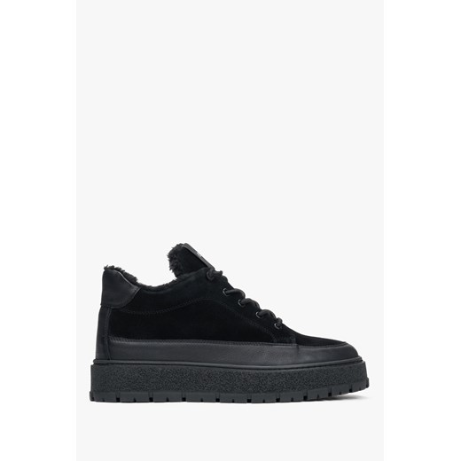 Estro: Czarne wysokie trampki męskie z włoskiego weluru naturalnego i skóry z futrzanym wypełnieniem ze sklepu Estro w kategorii Trampki męskie - zdjęcie 187640950