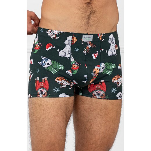 Świąteczne bokserki męskie zielone Husky, Kolor zielony-wzór, Rozmiar S, Italian Fashion ze sklepu Primodo w kategorii Majtki męskie - zdjęcie 187642434