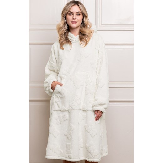 Ciepła kocobluza damska z kapturem Miśka, Kolor ecru, Rozmiar uniwersalny, Italian Fashion ze sklepu Primodo w kategorii Szlafroki damskie - zdjęcie 187642451