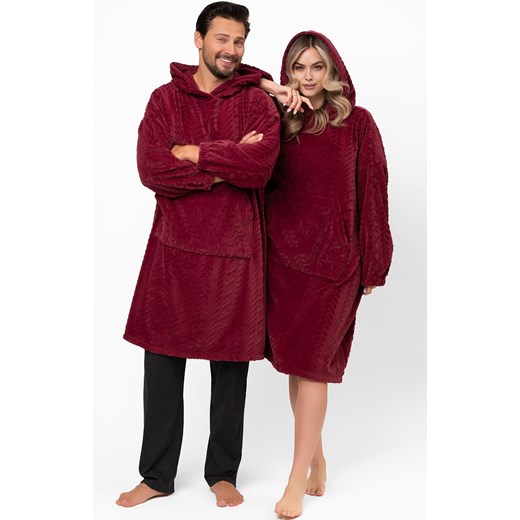 Ciepła kocobluza unisex z kapturem Reno, Kolor bordowy, Rozmiar uniwersalny, Italian Fashion ze sklepu Primodo w kategorii Szlafroki damskie - zdjęcie 187642453