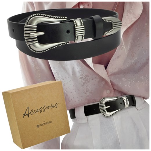 PASEK DAMSKI SKÓRA NATURALNA OZDOBNA KLAMRA ze sklepu PROMESSO w kategorii Paski damskie - zdjęcie 187643541