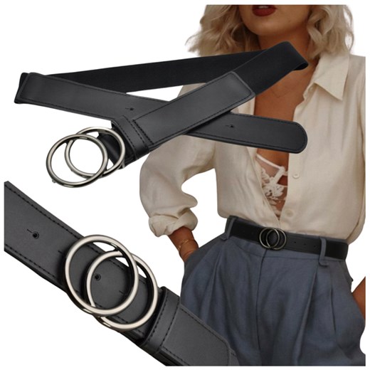 GUMOWY PASEK DO SUKIENKI SWETRA DAMSKI SKÓRA EKO KLAMRA CIEMNE SREBRO ze sklepu PROMESSO w kategorii Paski damskie - zdjęcie 187643544