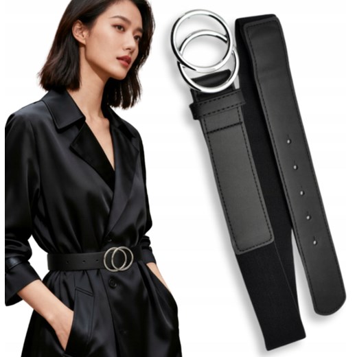GUMOWY PASEK DO SUKIENKI SWETRA DAMSKI SKÓRA EKO KLAMRA SREBRO ze sklepu PROMESSO w kategorii Paski damskie - zdjęcie 187643553