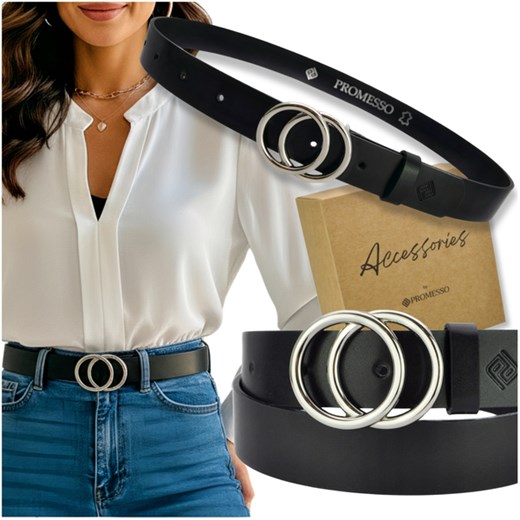 Stylowy Pasek Damski Skóra naturalna SREBRNA KLAMRA + pudełko ECO ze sklepu PROMESSO w kategorii Paski damskie - zdjęcie 187643574