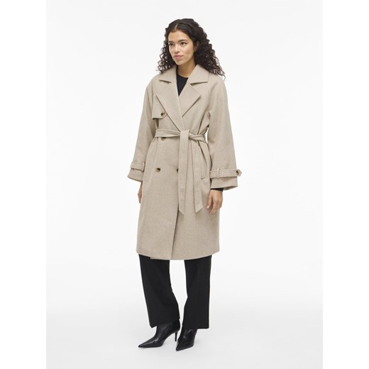 Vila Płaszcz damski - VIQuinn Kobiety Sztuczne włókno beżowy marmurkowy ze sklepu vangraaf w kategorii Płaszcze damskie - zdjęcie 187643663