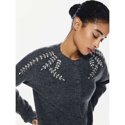 Reserved - Kardigan z aplikacjami - ciemnoszary ze sklepu Reserved w kategorii Swetry damskie - zdjęcie 187644723