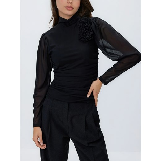 Reserved - Bluzka z kwiatową aplikacją - czarny ze sklepu Reserved w kategorii Bluzki damskie - zdjęcie 187645073