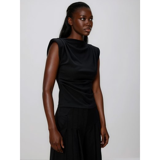 Reserved - Bluzka z poduszkami na ramionach - czarny ze sklepu Reserved w kategorii Bluzki damskie - zdjęcie 187645312