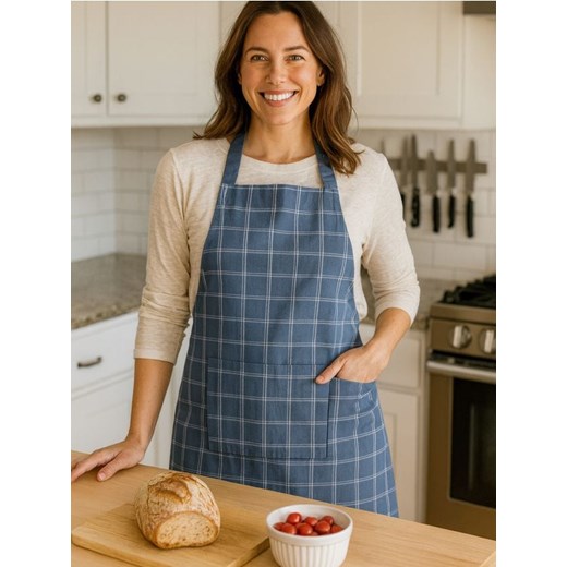 Sinsay - Fartuch kuchenny z kieszenią w kratkę - granatowy ze sklepu Sinsay w kategorii Fartuchy kuchenne - zdjęcie 187646082