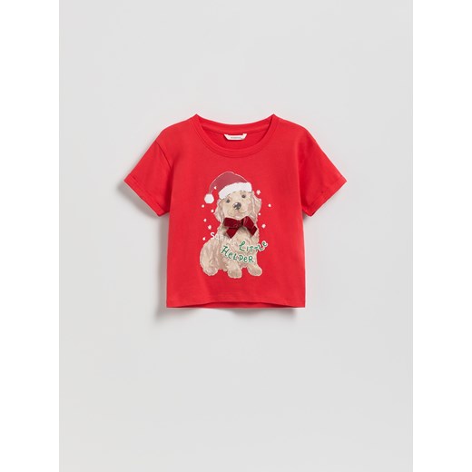 Reserved - Świąteczny t-shirt z nadrukiem - intenstywna czerwień Reserved 98 (2-3 lata) Reserved