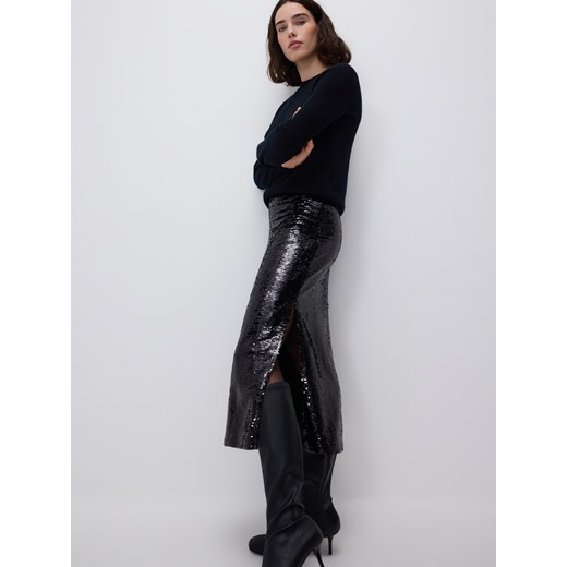 Reserved - Cekinowa spódnica midi - czarny ze sklepu Reserved w kategorii Spódnice - zdjęcie 187647894