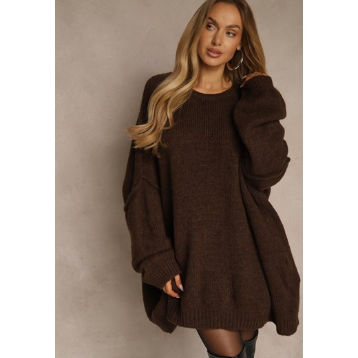 Brązowy Sweter Oversize z Wełną i Wiskozą Fedolina ze sklepu renee.pl w kategorii Swetry damskie - zdjęcie 187648120