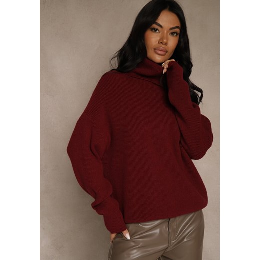 Bordowy Golf z Domieszką Wiskozy i Kaszmiru Azivara ze sklepu renee.pl w kategorii Swetry damskie - zdjęcie 187648130