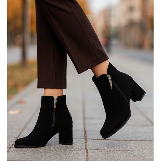 Wizytowe czarne botki damskie na obcasie /E9-2 18542 W4/ ze sklepu Pantofelek24.pl w kategorii Botki - zdjęcie 187648200