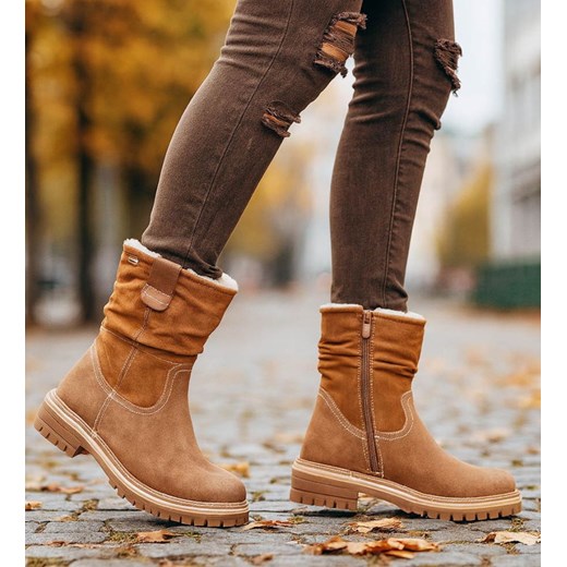 Zimowe botki saszki z ociepleniem Brązowe /G9-3 18540 G388/ ze sklepu Pantofelek24.pl w kategorii Botki - zdjęcie 187648202