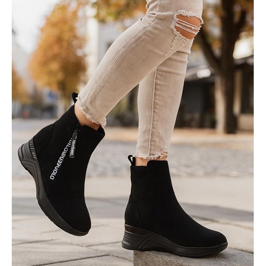 Zimowe sportowe botki damskie czarne /A3-1 18541 W482/ ze sklepu Pantofelek24.pl w kategorii Botki - zdjęcie 187648250