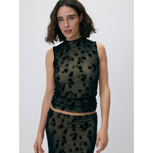 Reserved - Siateczkowy top z haftem - czarny ze sklepu Reserved w kategorii Bluzki damskie - zdjęcie 187649654
