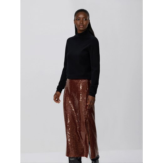 Reserved - Cekinowa spódnica midi - brązowy ze sklepu Reserved w kategorii Spódnice - zdjęcie 187649680