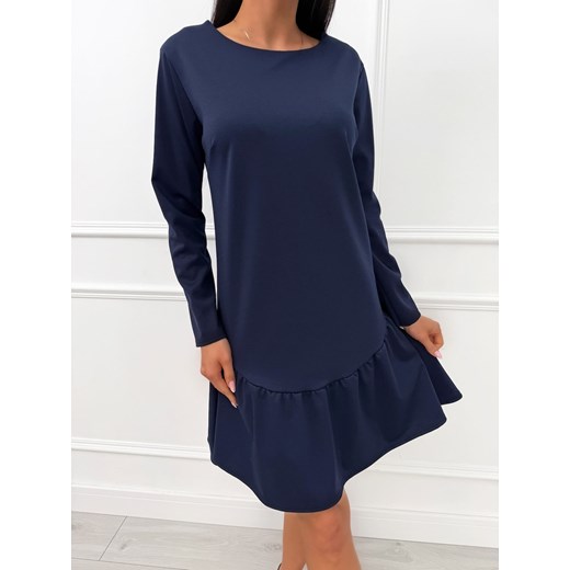 Granatowa Sukienka z Falbanką ze sklepu ModnaKiecka.pl w kategorii Sukienki - zdjęcie 187651710