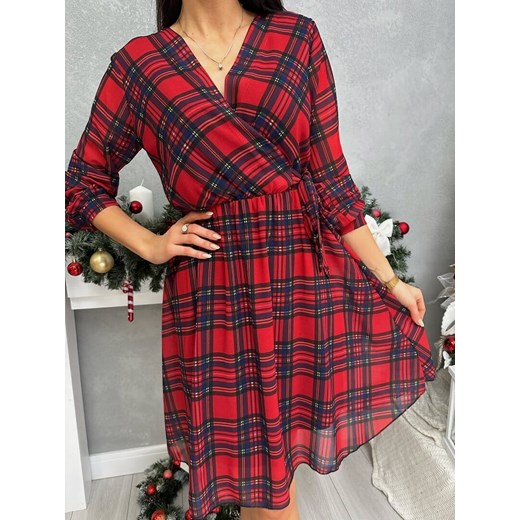 Czerwona Sukienka w Kratę z Wiązaniem ze sklepu ModnaKiecka.pl w kategorii Sukienki - zdjęcie 187651764