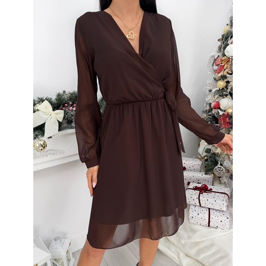 Czekoladowa Szyfonowa Sukienka z Kopertowym Dekoltem Modnakiecka.pl 38 ModnaKiecka.pl