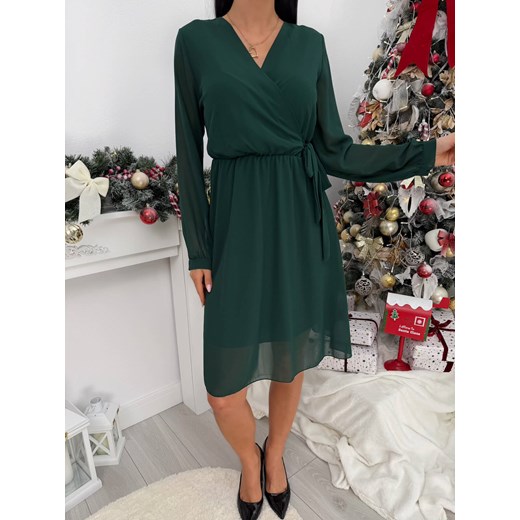 Zielona Szyfonowa Sukienka z Kopertowym Dekoltem ze sklepu ModnaKiecka.pl w kategorii Sukienki - zdjęcie 187651840