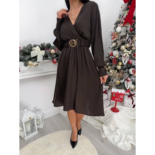 Czekoladowa Kopertowa Sukienka ze sklepu ModnaKiecka.pl w kategorii Sukienki - zdjęcie 187651924