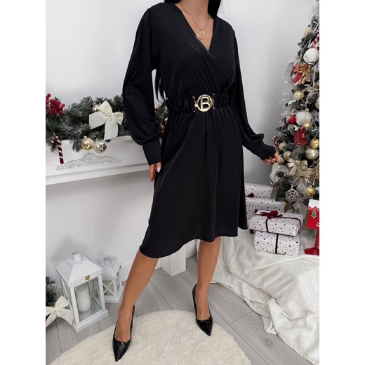 Czarna Kopertowa Sukienka ze sklepu ModnaKiecka.pl w kategorii Sukienki - zdjęcie 187651931