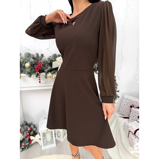 Czekoladowa Rozkloszowana Sukienka ze sklepu ModnaKiecka.pl w kategorii Sukienki - zdjęcie 187651993