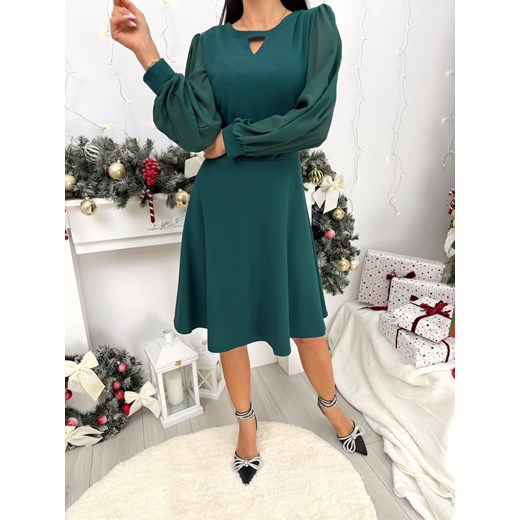 Zielona Rozkloszowana Sukienka ze sklepu ModnaKiecka.pl w kategorii Sukienki - zdjęcie 187652000