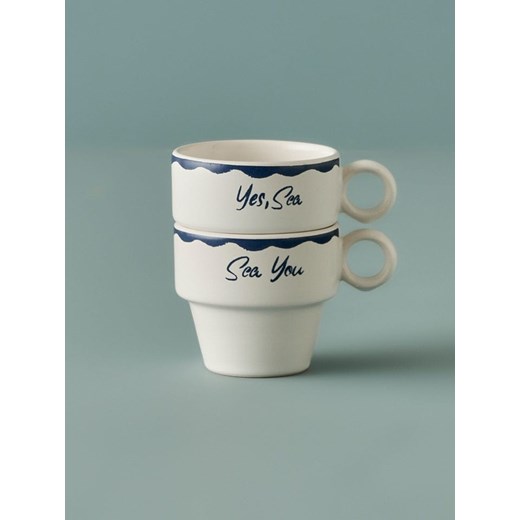 BELLA MAISON Filiżanki (2 szt.) &quot;Marine&quot; w kolorze biało-niebieskim do kawy - 105 ml ze sklepu Limango Polska w kategorii Naczynia - zdjęcie 187652583