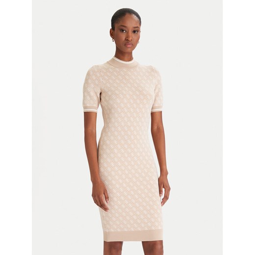 Guess Sukienka dzianinowa W3YK39 Z37K0 Beżowy Slim Fit ze sklepu MODIVO w kategorii Sukienki - zdjęcie 187653212