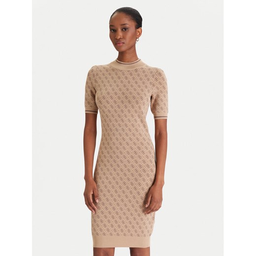Guess Sukienka dzianinowa W3YK39 Z37K0 Beżowy Slim Fit ze sklepu MODIVO w kategorii Sukienki - zdjęcie 187653771
