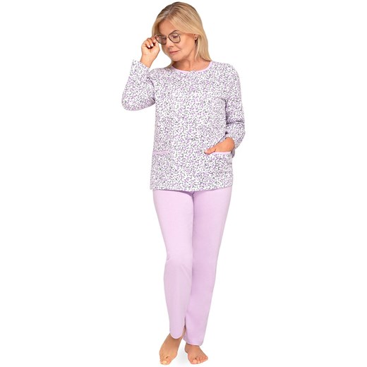 Długa bawełniana piżama damska rozpinana Kasia III 267 24, Kolor fioletowy-wzór, Rozmiar M, MARTEL ze sklepu Primodo w kategorii Piżamy damskie - zdjęcie 187663284