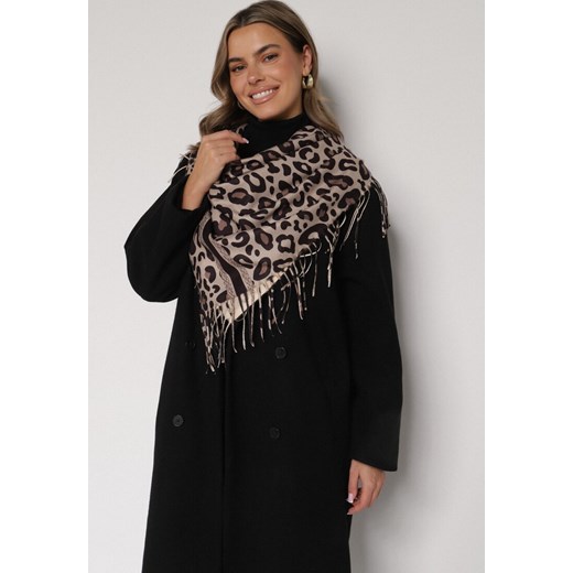 Brązowy Panterkowy Szalik z Wiskozy Zdobiony Frędzlami Ferenea ze sklepu born2be.pl w kategorii Szaliki i chusty damskie - zdjęcie 187665912