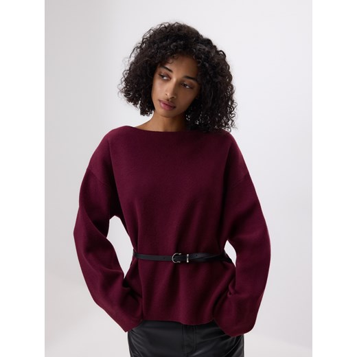 Reserved - Sweter z paskiem - bordowy ze sklepu Reserved w kategorii Swetry damskie - zdjęcie 187666092