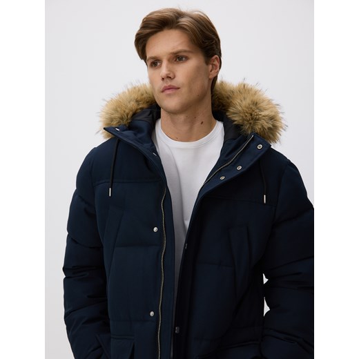 Reserved - Pikowana parka z kapturem - granatowy ze sklepu Reserved w kategorii Parki męskie - zdjęcie 187666204