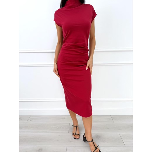 Bordowa Elegancka Sukienka ze Stójką ze sklepu ModnaKiecka.pl w kategorii Sukienki - zdjęcie 187667240
