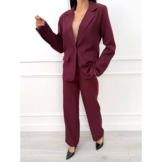 Burgundowe Eleganckie Spodnie z Prostymi Nogawkami Modnakiecka.pl 42 ModnaKiecka.pl